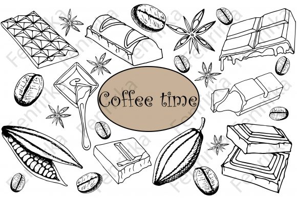 Coffee Time Bundle: Elevate Your Creative Projects with Hand-Drawn Coffee, Chocolate, and Cacao Art