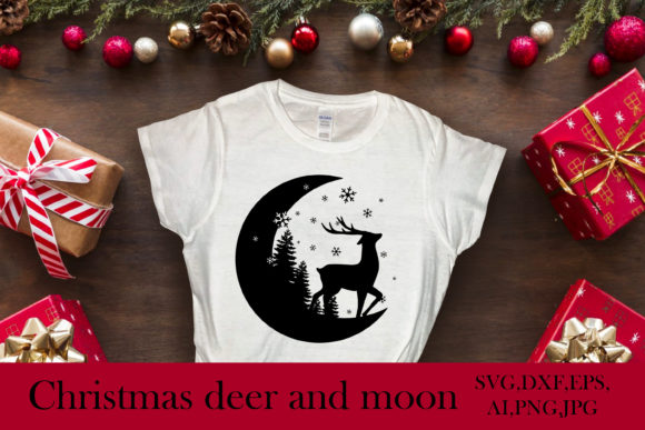 SVG, DXF Deer on the Moon Christmas Craft: A Versatile Design for Holiday Projects